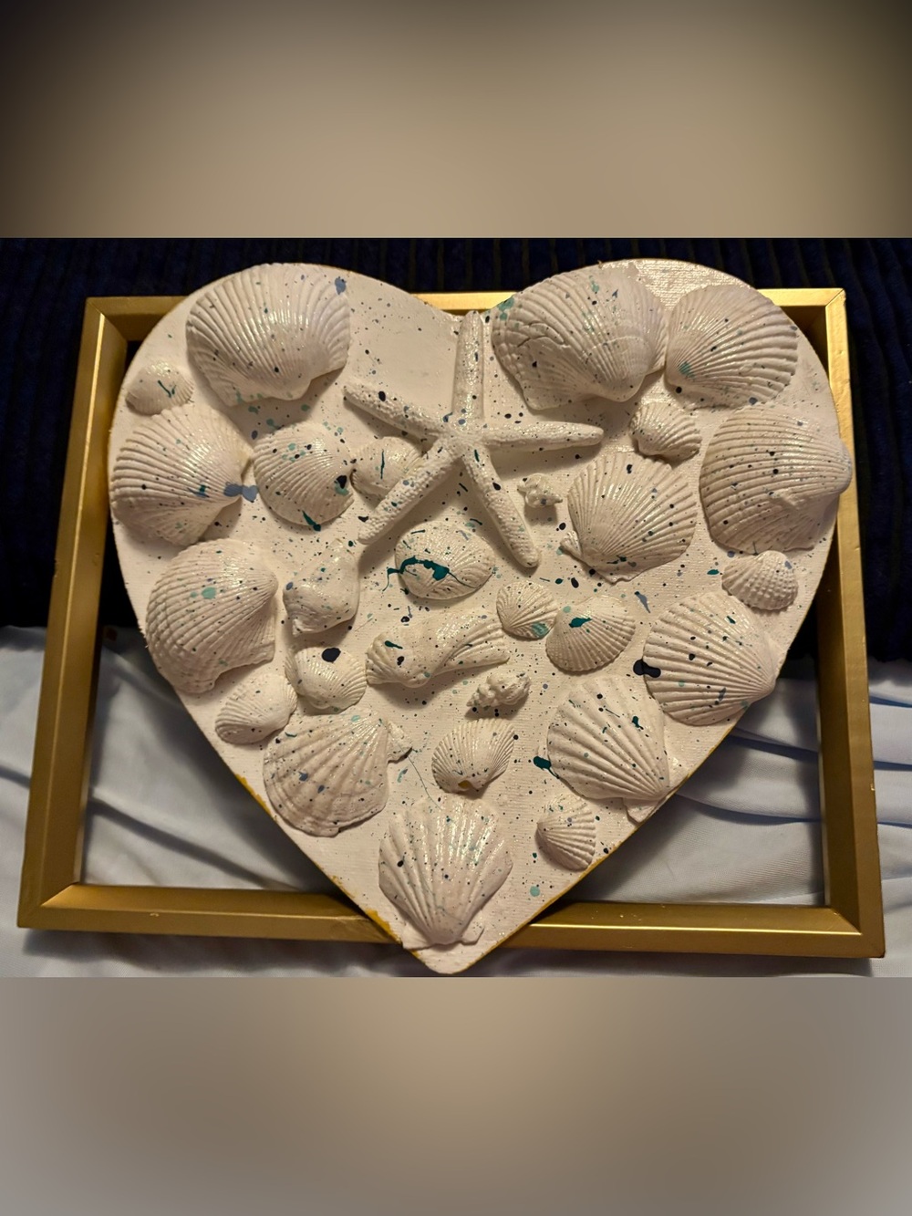Handmade White Seashell Heart Wall Art 8”x 10”